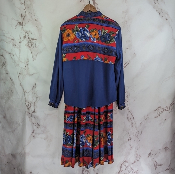 Vintage Roper Skirt Set Womens Large Button Midi Maxi Prairie Floral Western - Picture 2 of 16